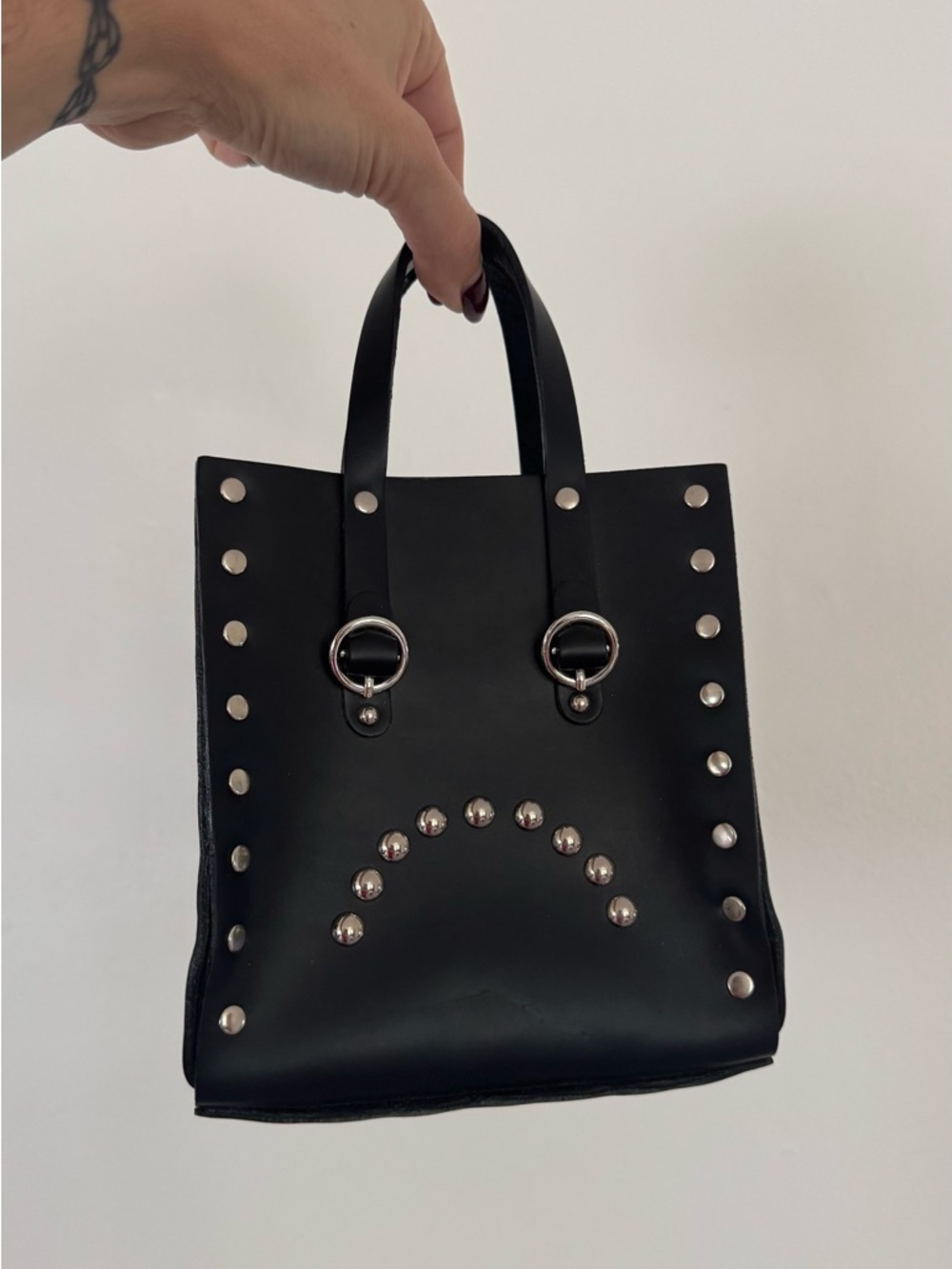 Zana Bayne Mini Moody Tote - Black Studded Leather Tote Bag with Silver Hardware